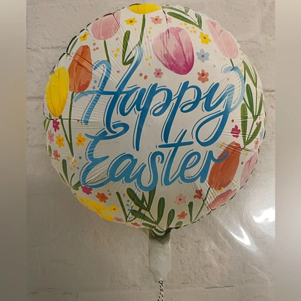 Happy Easter Floral and Bunny Metallic Foil Balloon, Easter Celebration Decor